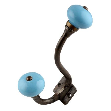 Sky Blue Ceramic Antique Iron Hooks